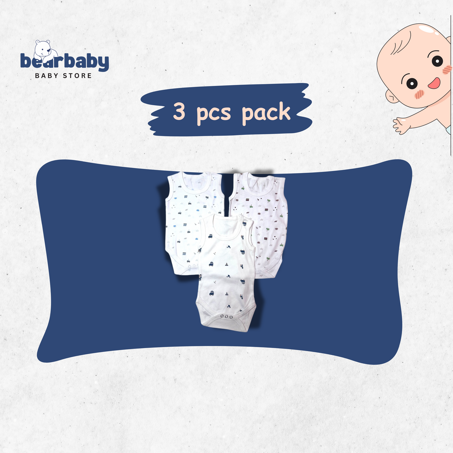 Baby Cotton Roamper Sleevless/UniSex -Size 6M to 9M-Combo Pack Of 3-Multi Print
