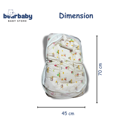 Baby Bed with Thick Mattress & Mosquito Net & Neck Pillowwith Zip Closure-Animal Print