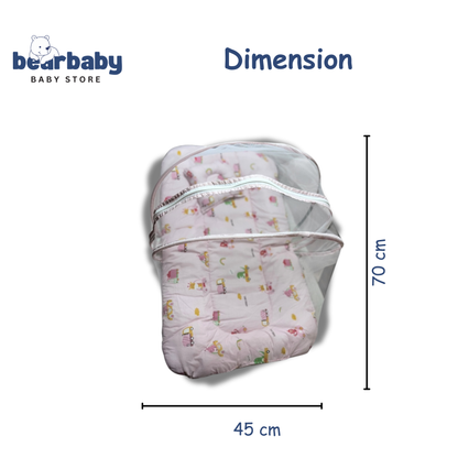 Baby Bed with Thick Mattress & Mosquito Net & Neck Pillowwith Zip Closure-Animal Print