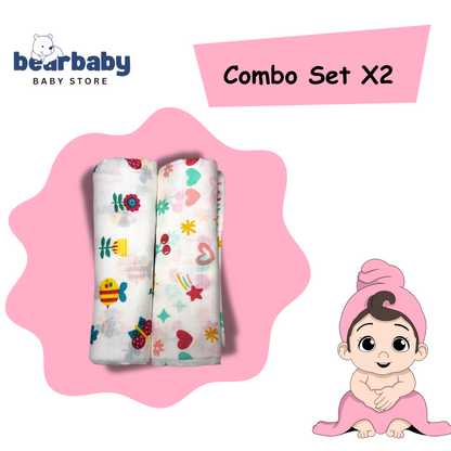 Muslin Towel for Newborn Baby-1Layer/Size 70cm*145cm-Combo Pack 2-Assorted Prints4