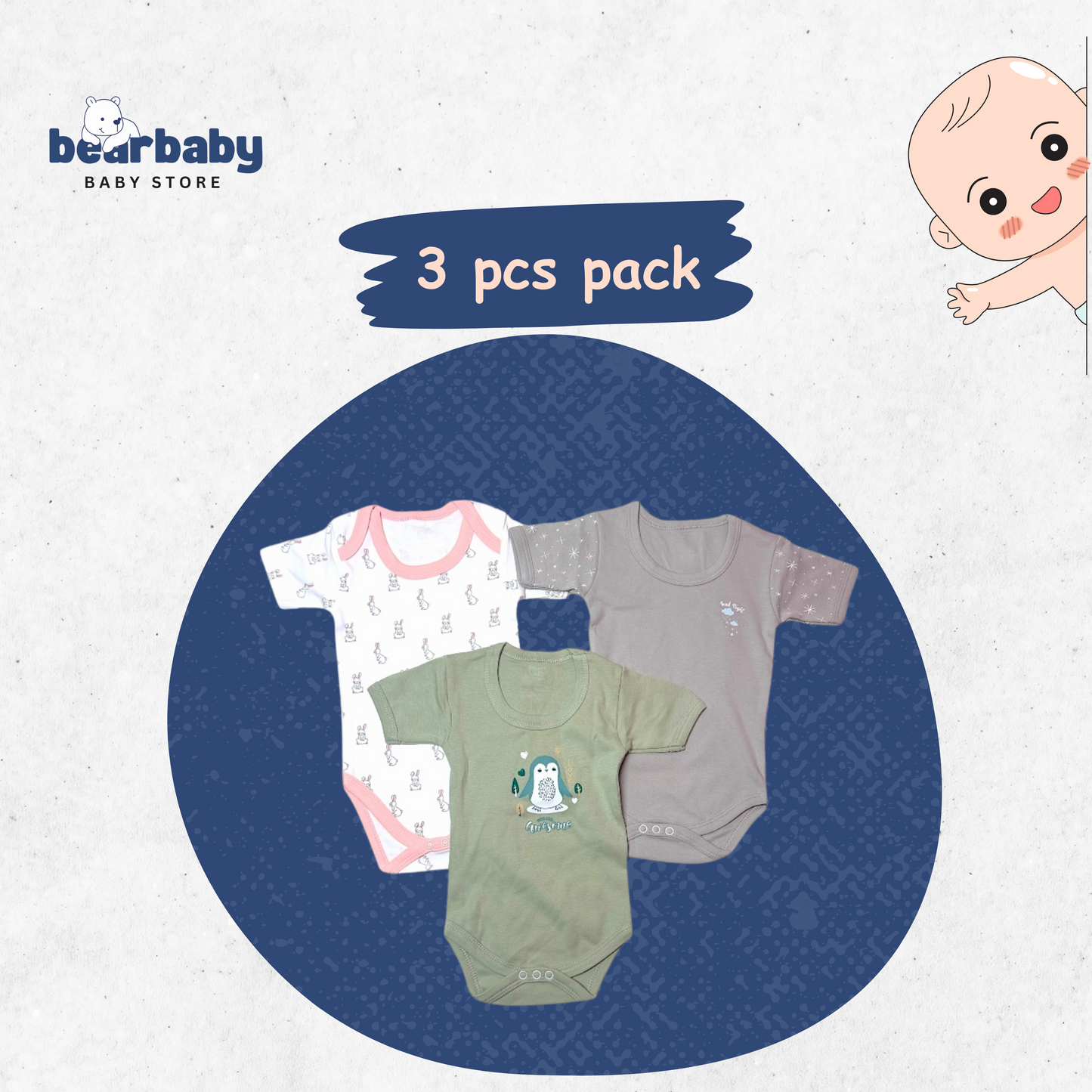 Baby Cotton Roamper Half Sleev/UniSex -Size 6M to 9M-Combo Pack Of 3-Multi Print