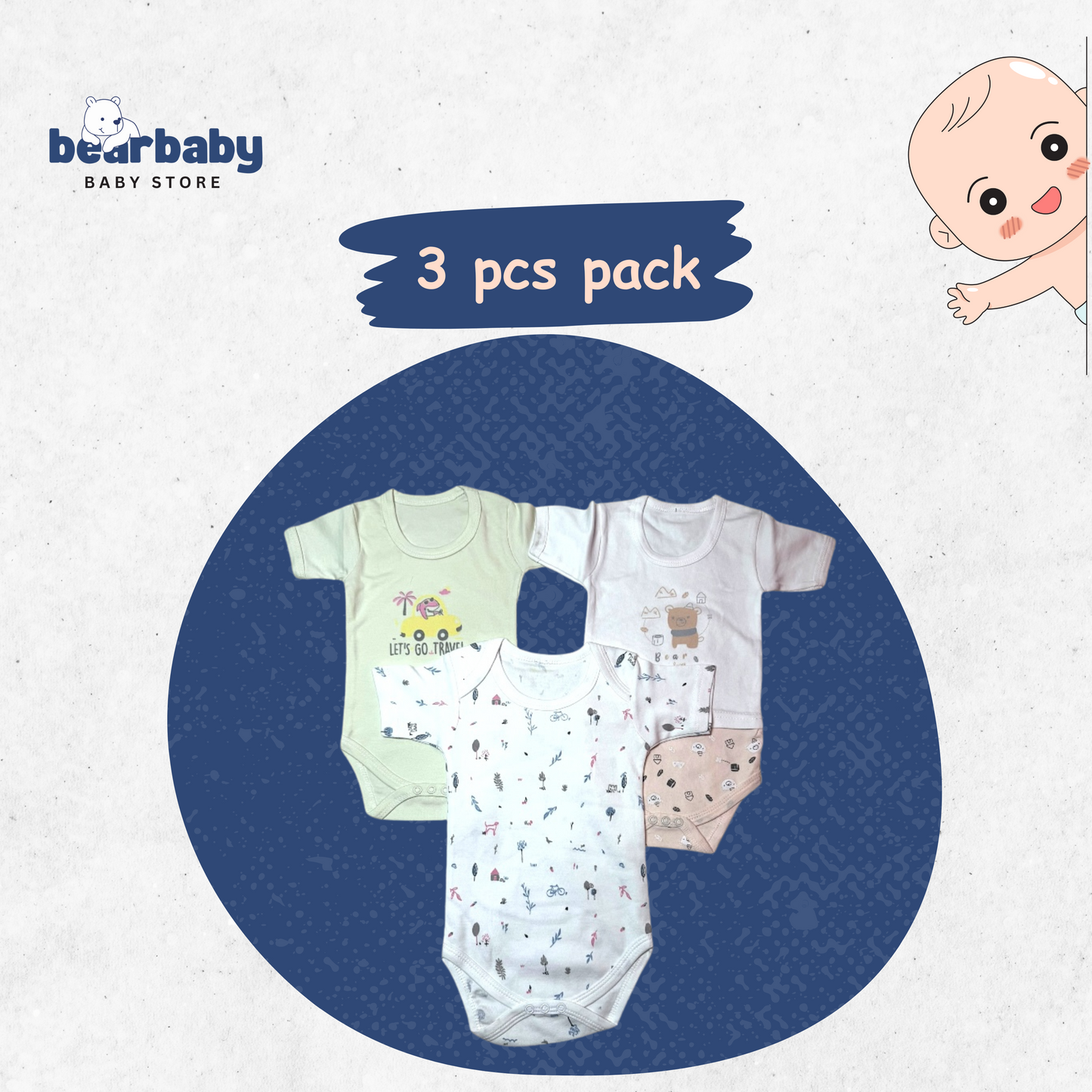 Baby Cotton Roamper Half Sleev/UniSex -Size 9M to 12M-Combo Pack Of 3-Multi Print