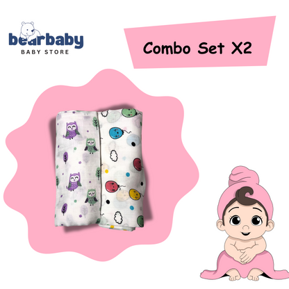 Muslin Towel for Newborn Baby-1Layer/Size 70cm*145cm-Combo Pack 2-Assorted Prints5
