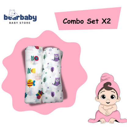 Muslin Towel for Newborn Baby-1Layer/Size 70cm*145cm-Combo Pack 2-Assorted Prints3