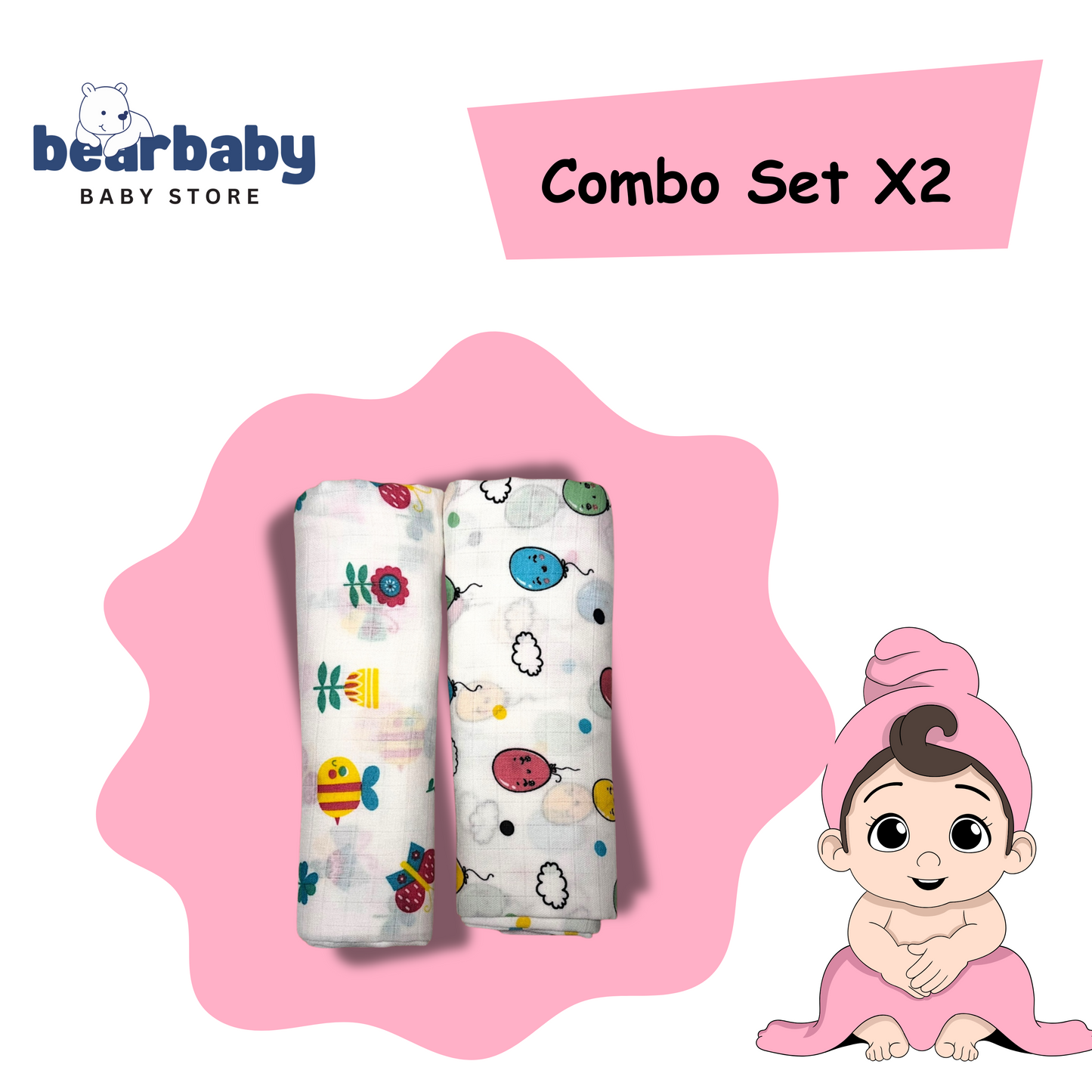 Muslin Towel for Newborn Baby-1Layer/Size 70cm*145cm-Combo Pack 2-Assorted Prints2