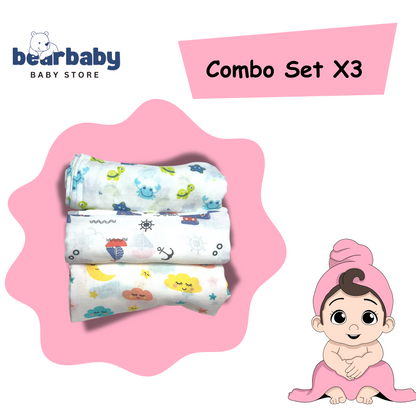 Muslin Soft Cotton Swaddle/Baby Wrapper-Size 100cm*100cm-Combo Pack of 3-Assorted Prints5