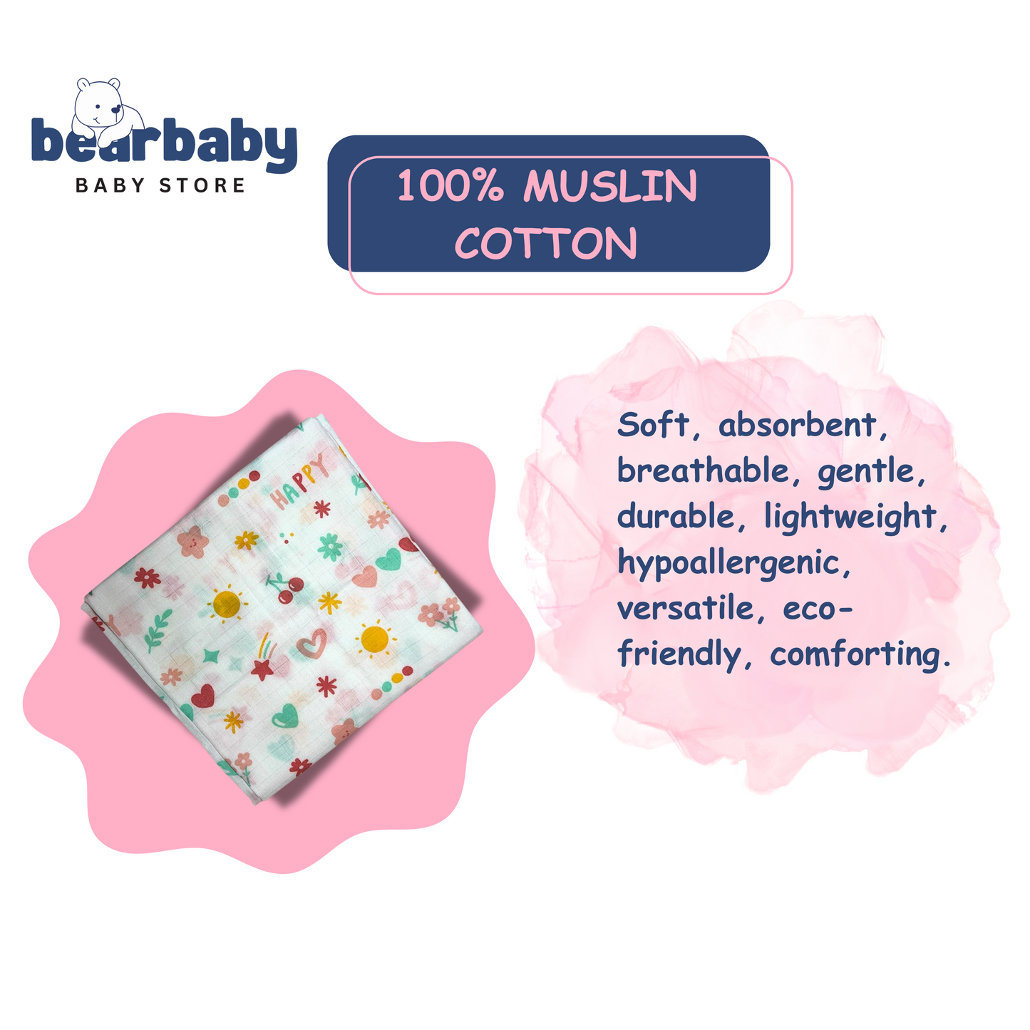 Muslin Towel for Newborn Baby-1Layer/Size 70cm*145cm-Combo Pack 2-Assorted Prints4