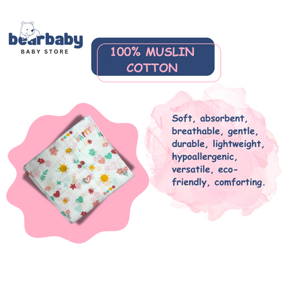 Muslin Towel for Newborn Baby-1Layer/Size 70cm*145cm-Combo Pack 2-Assorted Prints4