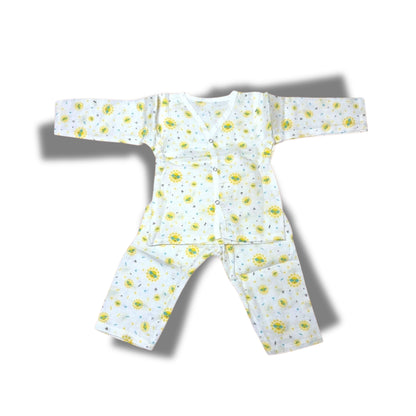 Baby Unisex Organic Cotton Muslin Full Sleeves Jhabla & Payjama Set - Size 6m-9m-Sun Print
