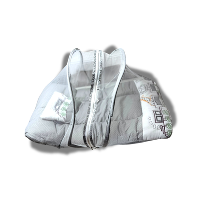 Premium EmbroideryBaby Bed with Thick Mattress & Mosquito Net & Neck Pillowwith Zip Closure