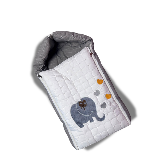 Bearbaby Premium Baby Sleeping Bag with Quilted Elephant Design and Soft Padded Grey Baby Nest