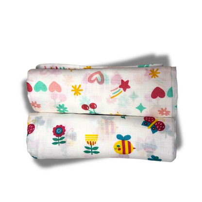 Muslin Towel for Newborn Baby-1Layer/Size 70cm*145cm-Combo Pack 2-Assorted Prints4