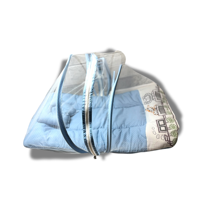 Premium EmbroideryBaby Bed with Thick Mattress & Mosquito Net & Neck Pillowwith Zip Closure