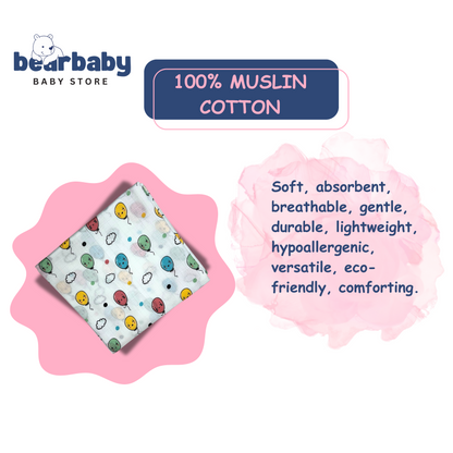 Muslin Towel for Newborn Baby-1Layer/Size 70cm*145cm-Combo Pack 2-Assorted Prints5