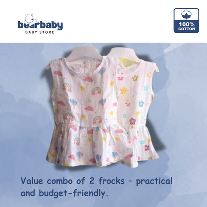 Baby Girl Organic Cotton Sleeveless Frock-Size6M-12M-Combo Pack of 2-Assorted Prints 1