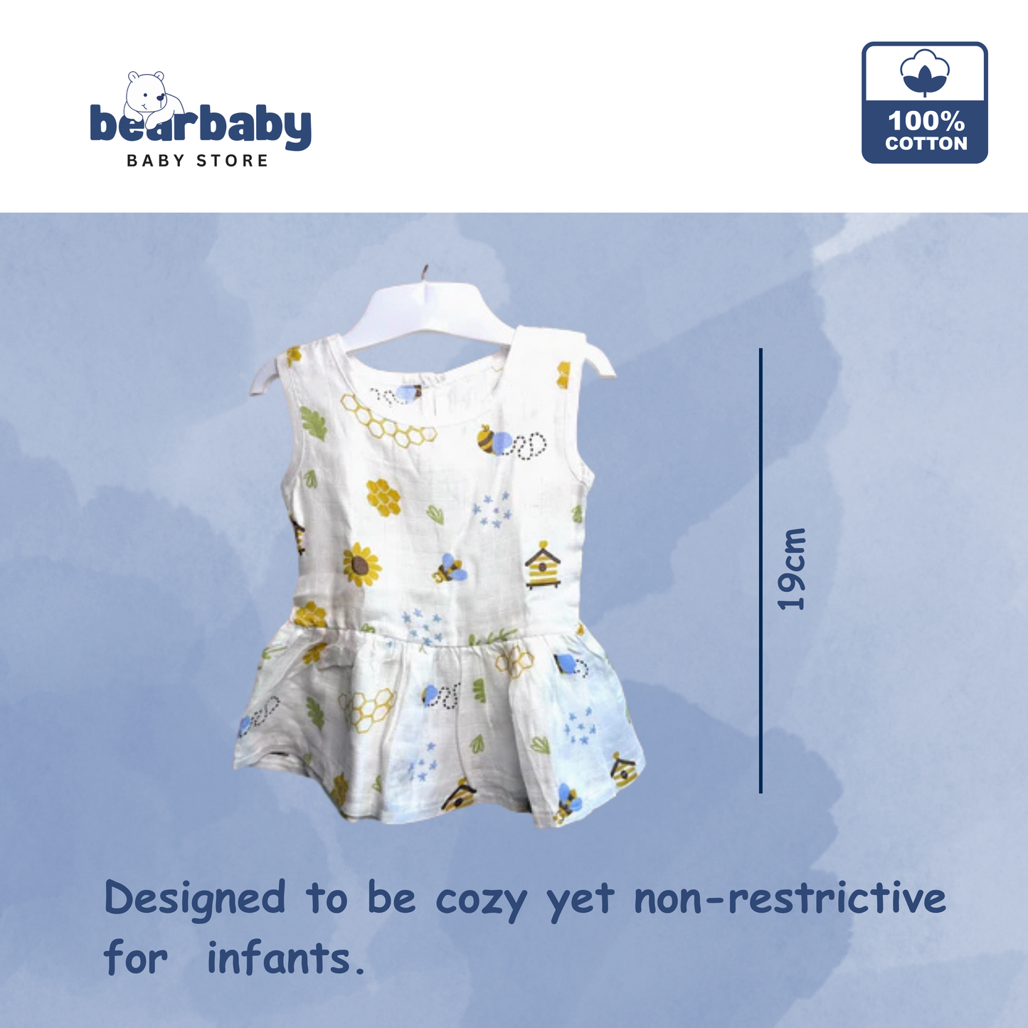Baby Girl Organic Cotton Sleeveless Frock-Size6M-12M-Combo Pack of 3-Assorted Prints 4