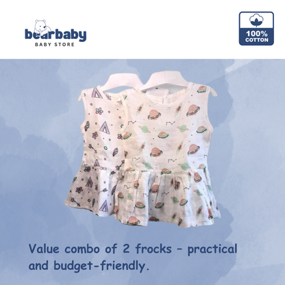 Baby Girl Organic Cotton Sleeveless Frock-Size6M-12M-Combo Pack of 2-Assorted Prints 3