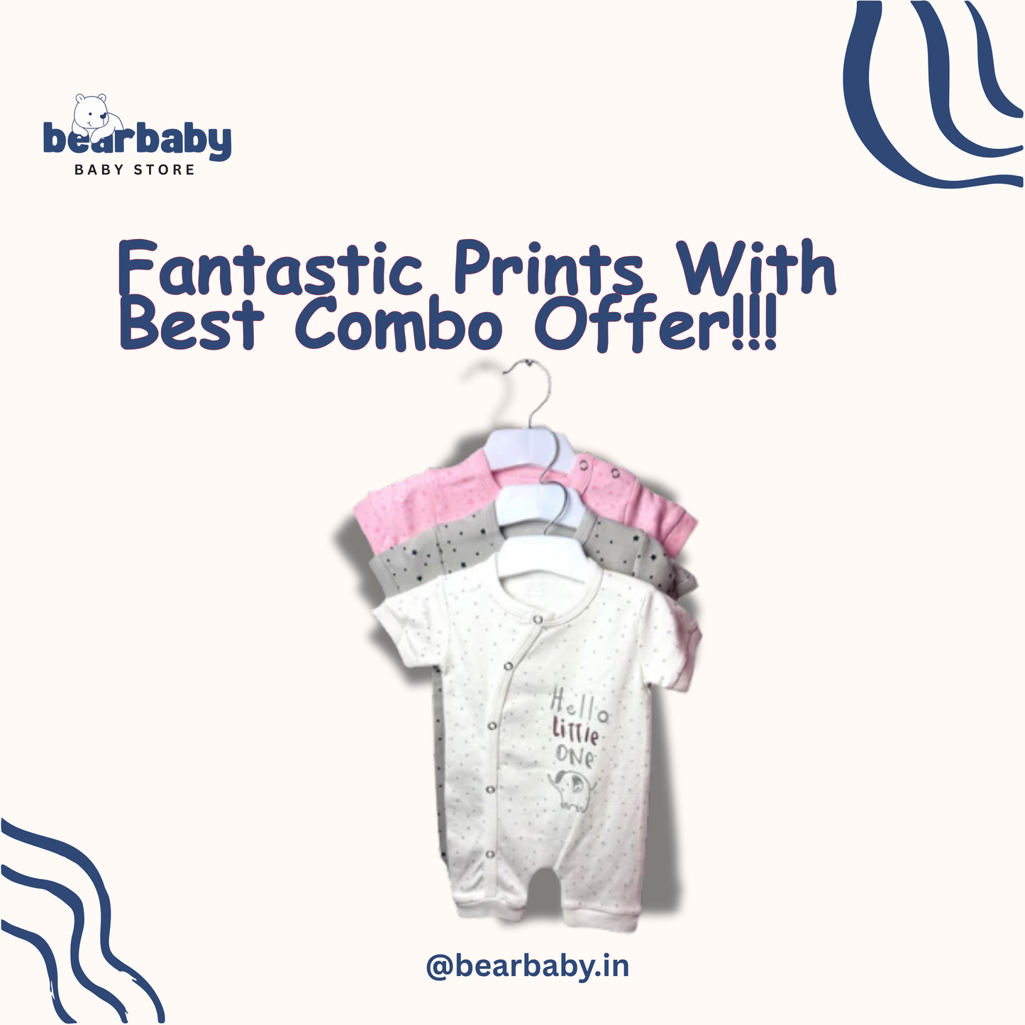 Baby Cotton Jumpsuit-UniSex 3m-6m-Combo Pack of 3-Assorted Prints 4