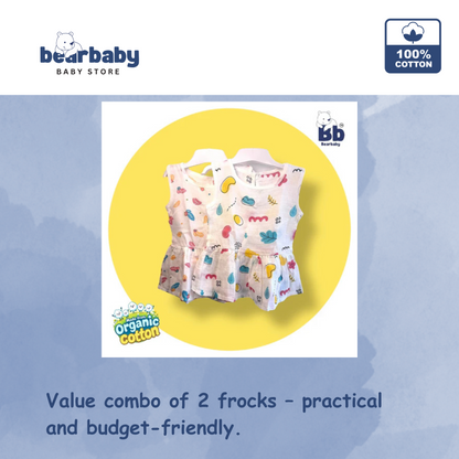 Baby Girl Organic Cotton Sleeveless Frock-Size6M-12M-Combo Pack of 2-Assorted Prints 4