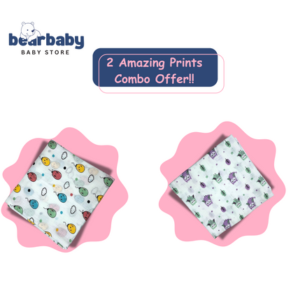 Muslin Towel for Newborn Baby-1Layer/Size 70cm*145cm-Combo Pack 2-Assorted Prints5