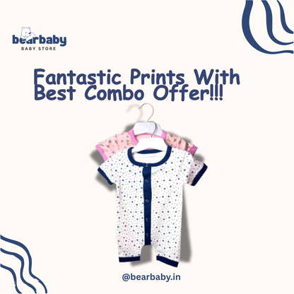 Baby Cotton Jumpsuit-UniSex 3m-6m-Combo Pack of 2-Assorted Prints 5