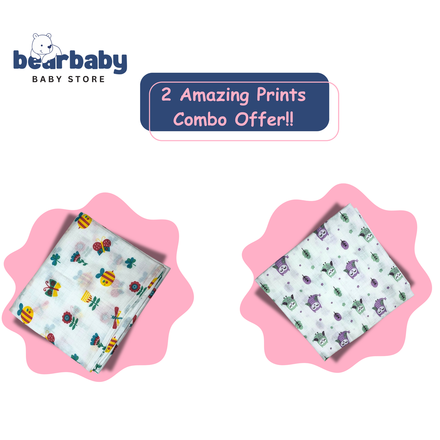 Muslin Towel for Newborn Baby-1Layer/Size 70cm*145cm-Combo Pack 2-Assorted Prints3