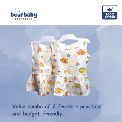 Baby Girl Organic Cotton Sleeveless Frock-Size(3M-6M)-Pack of 2-Assorted Prints 1