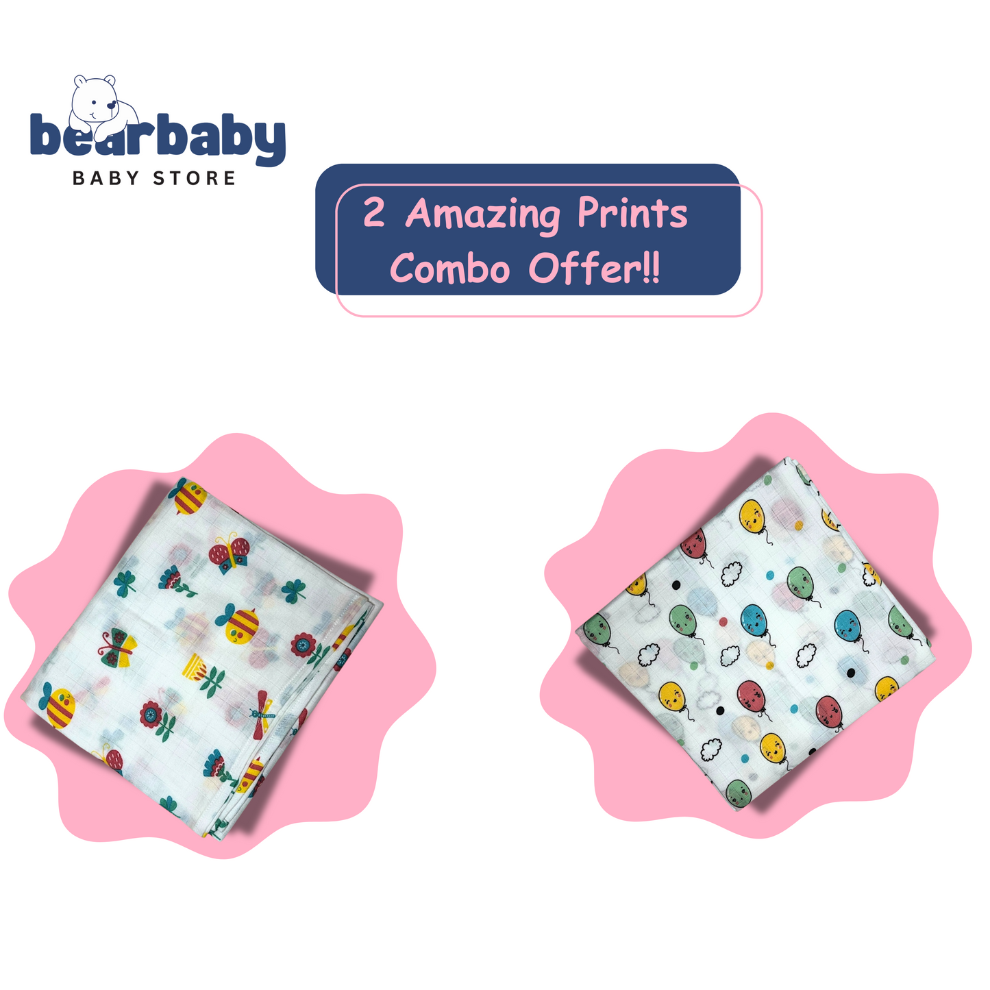Muslin Towel for Newborn Baby-1Layer/Size 70cm*145cm-Combo Pack 2-Assorted Prints2