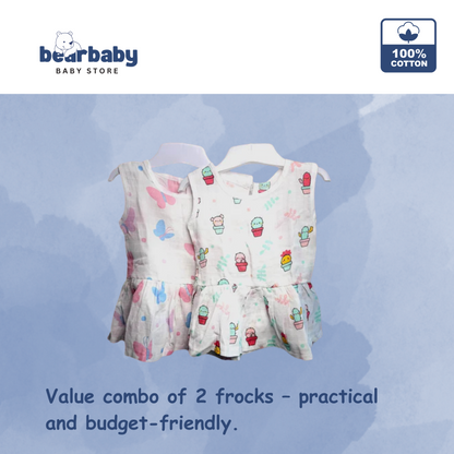 Baby Girl Organic Cotton Sleeveless Frock-Size(3M-6M)-Pack of 2-Assorted Prints 2