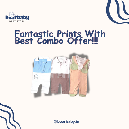 Baby Cotton Jumpsuit-UniSex 6m-9m-Combo Pack of 3-Assorted Prints 1