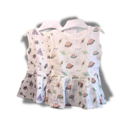 Baby Girl Organic Cotton Sleeveless Frock-Size6M-12M-Combo Pack of 2-Assorted Prints 3