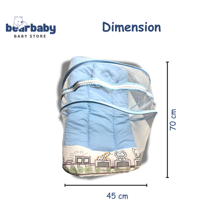 Premium EmbroideryBaby Bed with Thick Mattress & Mosquito Net & Neck Pillowwith Zip Closure