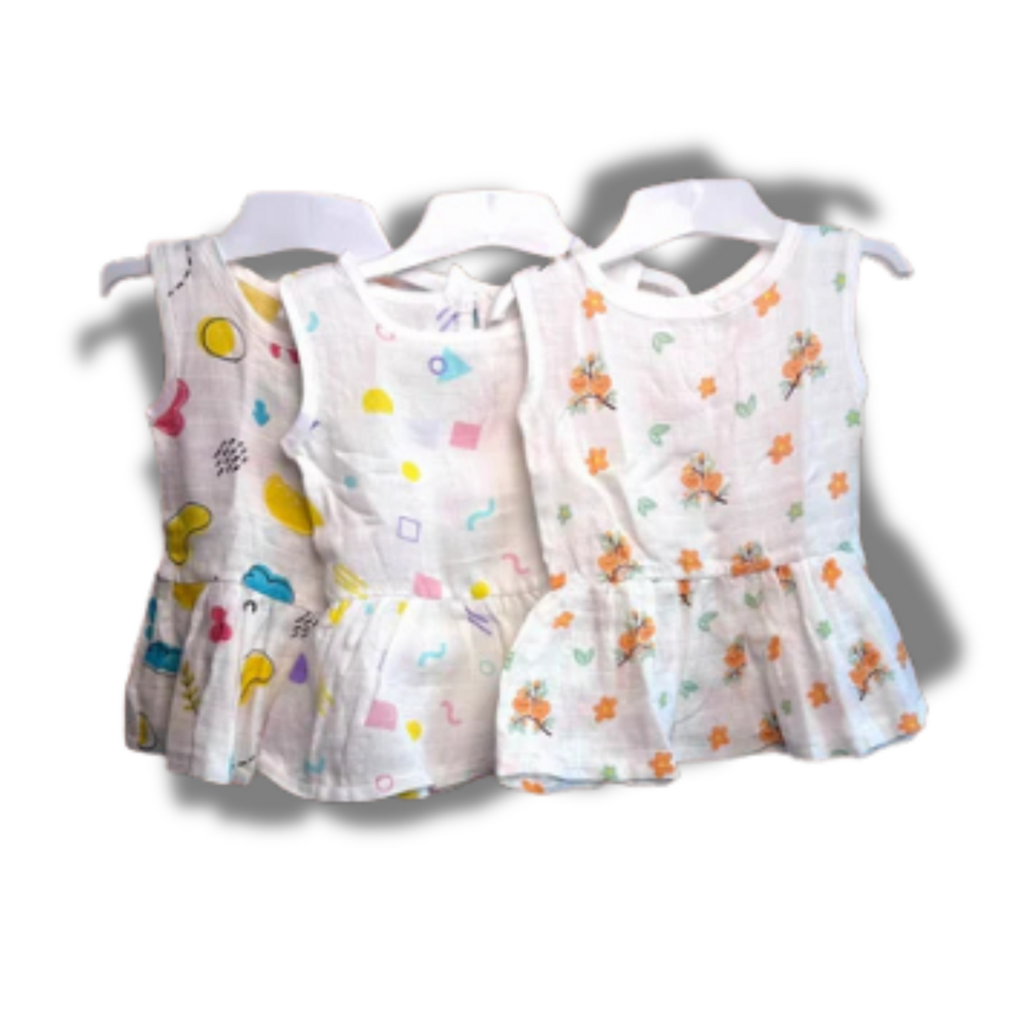 Baby Girl Organic Cotton Sleeveless Frock-Size(3M-6M)-Pack of 3-Assorted Prints 2