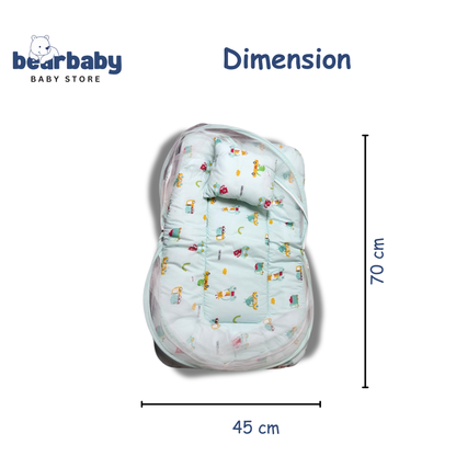 Baby Bed with Thick Mattress & Mosquito Net & Neck Pillowwith Zip Closure-Animal Print