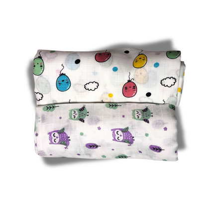 Muslin Towel for Newborn Baby-1Layer/Size 70cm*145cm-Combo Pack 2-Assorted Prints5