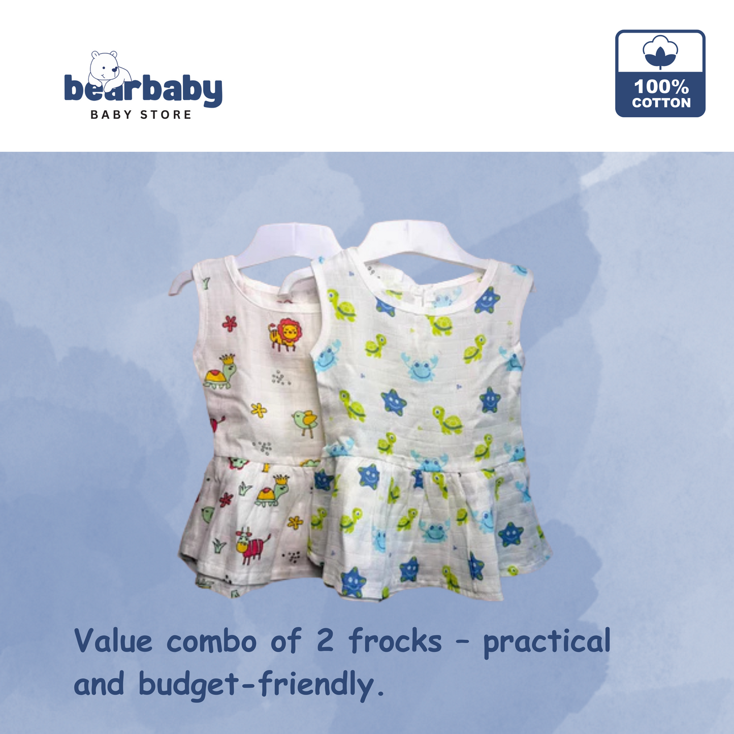 Baby Girl Organic Cotton Sleeveless Frock-Size(3M-6M)-Pack of 2-Assorted Prints 4