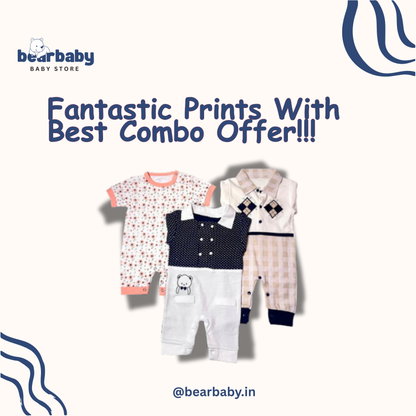 Baby Cotton Jumpsuit-UniSex 6m-9m-Combo Pack of 3-Assorted Prints 4