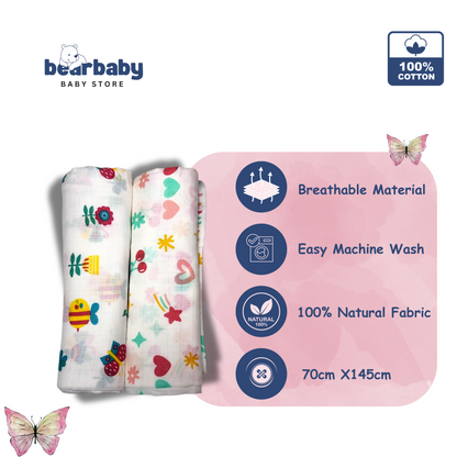 Muslin Towel for Newborn Baby-1Layer/Size 70cm*145cm-Combo Pack 2-Assorted Prints4