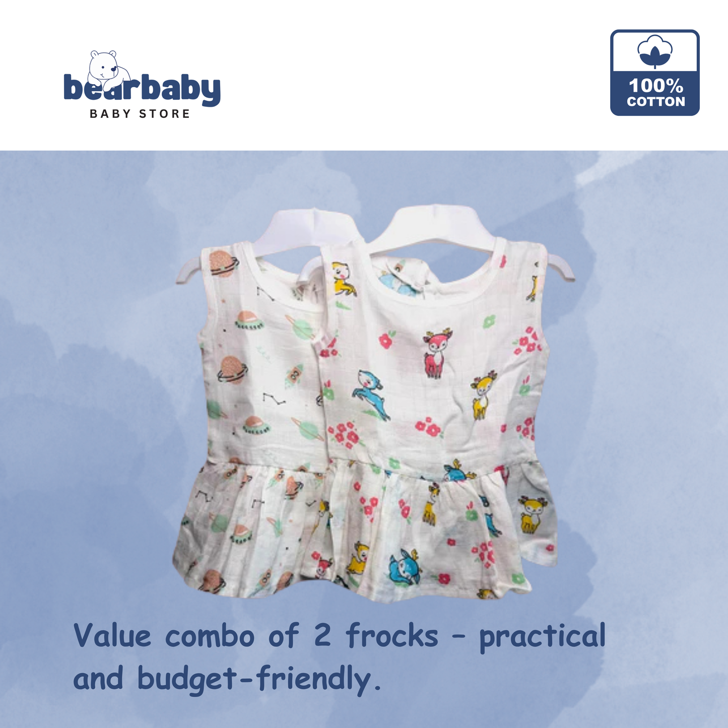 Baby Girl Organic Cotton Sleeveless Frock-Size(3M-6M)-Pack of 2-Assorted Prints 5