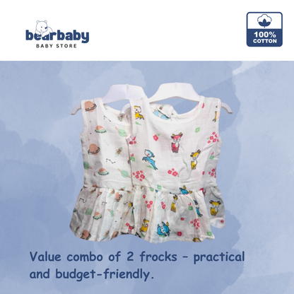 Baby Girl Organic Cotton Sleeveless Frock-Size(3M-6M)-Pack of 2-Assorted Prints 5