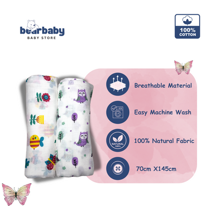 Muslin Towel for Newborn Baby-1Layer/Size 70cm*145cm-Combo Pack 2-Assorted Prints3
