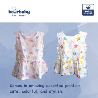 Baby Girl Organic Cotton Sleeveless Frock-Size6M-12M-Combo Pack of 2-Assorted Prints 1