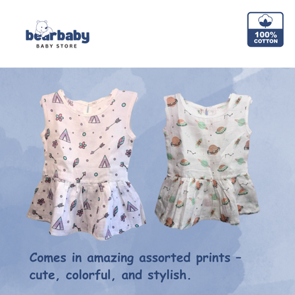 Baby Girl Organic Cotton Sleeveless Frock-Size6M-12M-Combo Pack of 2-Assorted Prints 3
