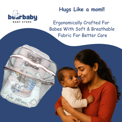 Baby Bed with Thick Mattress & Mosquito Net & Neck Pillowwith Zip Closure-Back to School