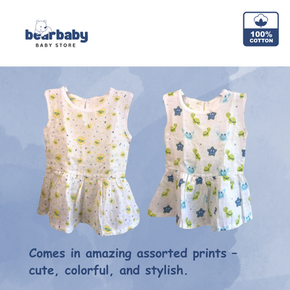 Baby Girl Organic Cotton Sleeveless Frock-Size6M-12M-Combo Pack of 2-Assorted Prints 2