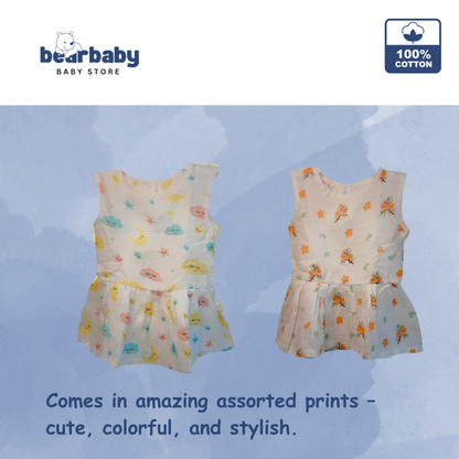 Baby Girl Organic Cotton Sleeveless Frock-Size6M-12M-Combo Pack of 2-Assorted Prints 5