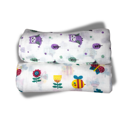 Muslin Towel for Newborn Baby-1Layer/Size 70cm*145cm-Combo Pack 2-Assorted Prints3
