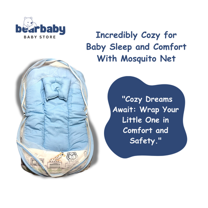 Premium EmbroideryBaby Bed with Thick Mattress & Mosquito Net & Neck Pillowwith Zip Closure