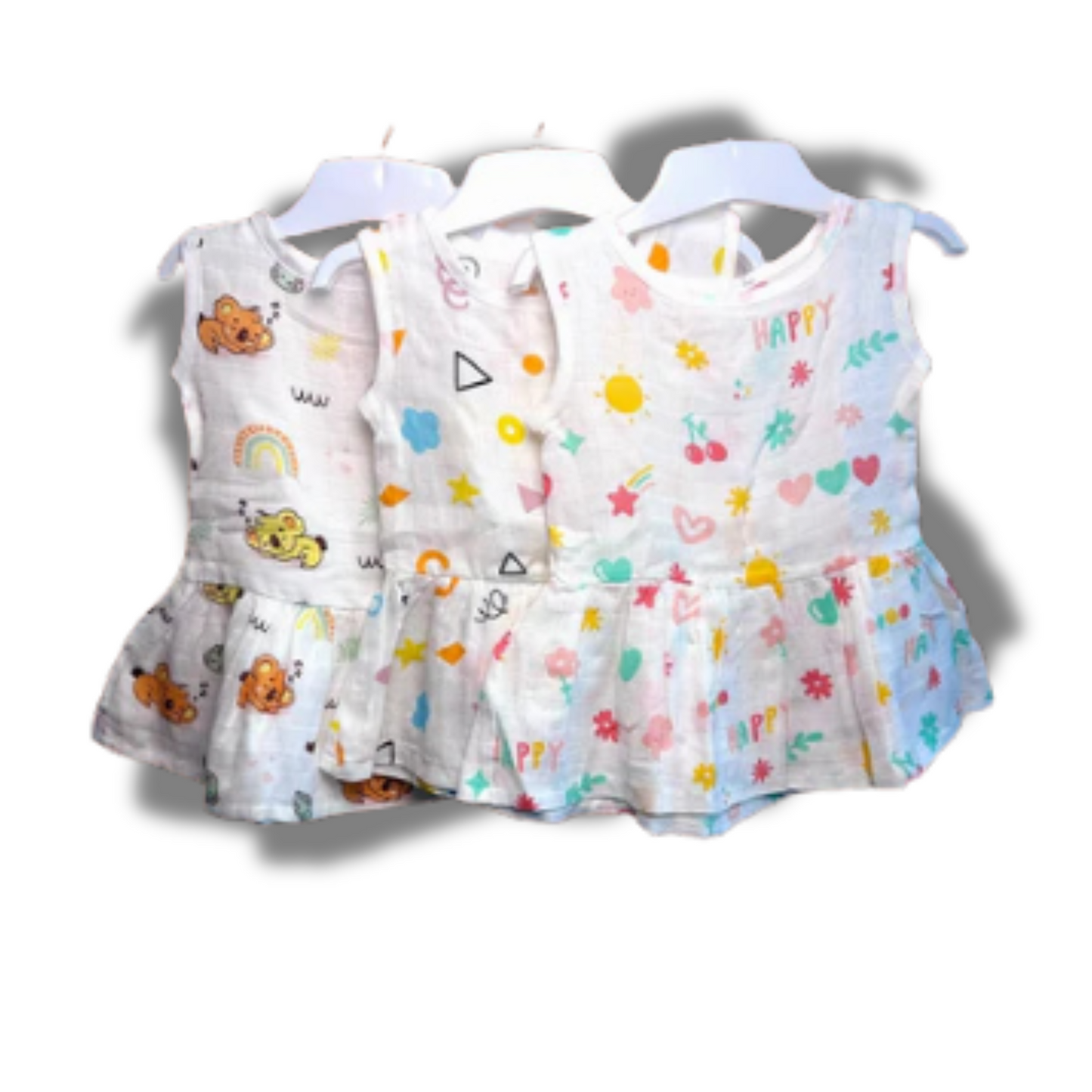 Baby Girl Organic Cotton Sleeveless Frock-Size(3M-6M)-Pack of 3-Assorted Prints 5