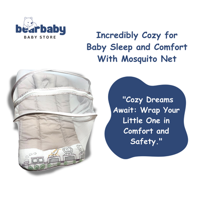 Premium EmbroideryBaby Bed with Thick Mattress & Mosquito Net & Neck Pillowwith Zip Closure
